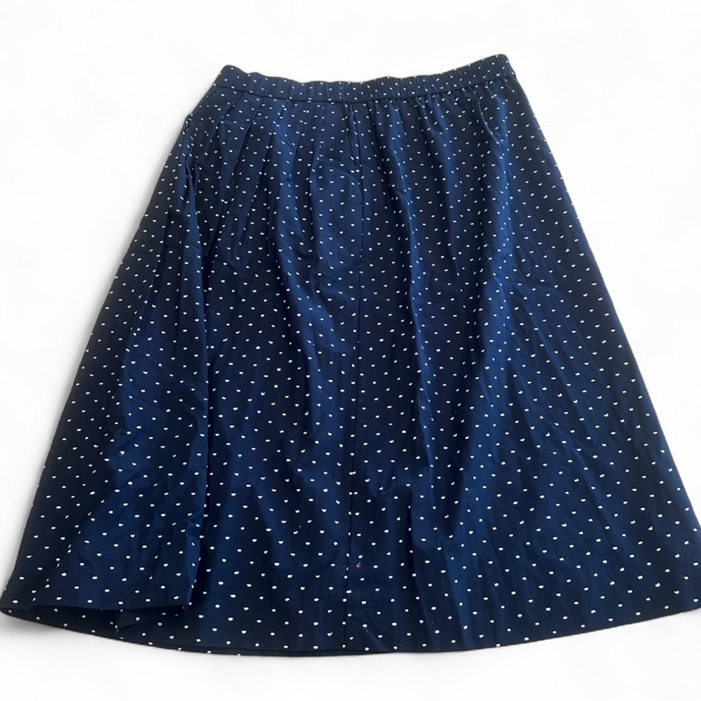 J Crew Accordion Pleated Midi Skirt M Polka Dot Navy Blue Preppy Classic A-line